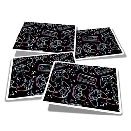 Vinyl Rectangle Stickers (Set of 4) 10cm - Black Gamer Controllers Gaming Computer for Laptops, Tablets, Luggage, Scrap Booking, Fridges #170405
