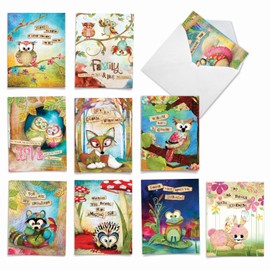 The Best Card Company - 10 Blank Note Cards for Kids (4 x 5.12 Inch) - Cute Assorted Boxed Notecards, Fun Child Cards - Forest Friends M2952OCB