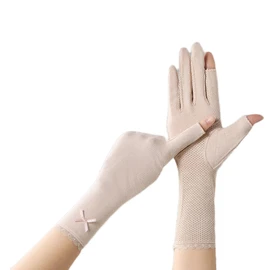 Mee Yoga Gloves, Summer UV Gloves, Women's Gloves, Fingerless, Cotton, Virus Protection, Summer Gloves, Virus Prevention, Summer, Smartphone, Thin, UV Protection, Washable, Cotton, Train Commutes,