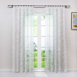 Heichkell Transparent Voile Curtain with Burnout Design Living Room Curtain 1PC White Store