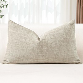OTOSTAR Chenille Throw Pillow Covers 12x20 Inch Soft Farmhouse Beige Decorative Pillow Covers Solid Lumbar Cushion Case for Sofa Bed Living Room Couch Home Decor (Beige)