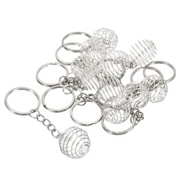PATIKIL 10pcs 20x25mm Silver White Spiral Beads Cage Pendant Stainless Steel Spring Stone Holder Necklace Cage Pendant for Jewelry Making Crafts with Key Chain