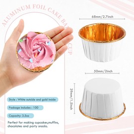 TRUSBER White and Gold Foil Cupcake Liners,100 pcs Disposable Muffin Liners 3.5 Oz Wrappers for Baking, Metallic Muffin Paper Cases Baking Cups