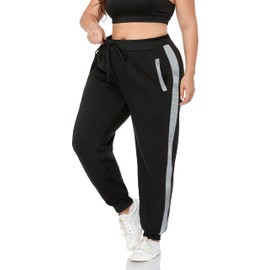 ZERDOCEAN Women's Plus Size Fleece Lined Sweatpants Warm Fleece Joggers Active Pants Black-Gray Stripe 3X