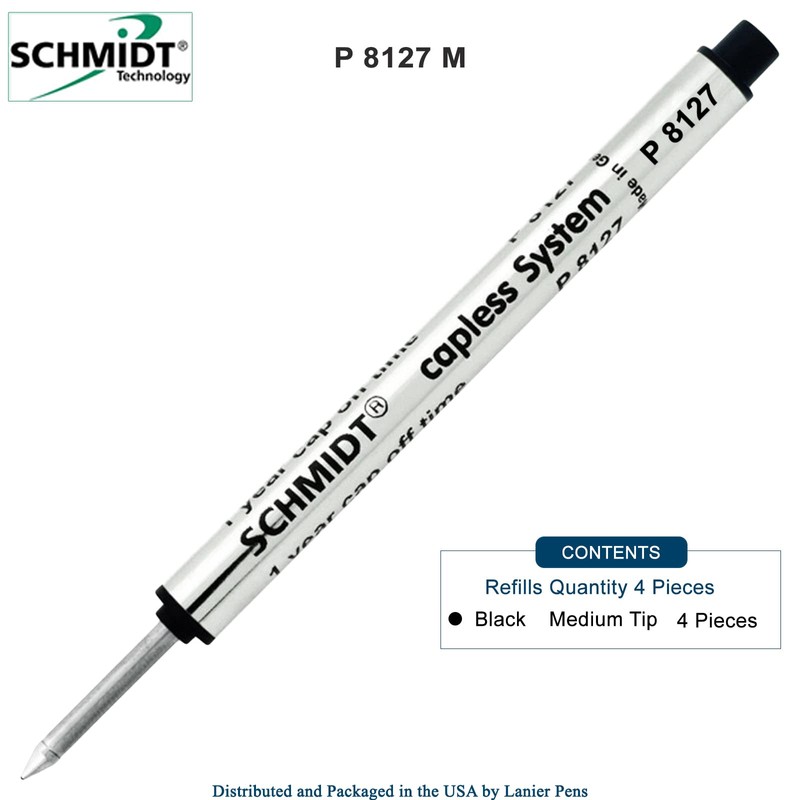4 Pack - Schmidt P8127 Short Capless Rollerball - Black