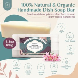 AURA NEST All Natural Dish Soap Bars - Bar Soap for Dishes, Biodegradeable Dish Soap Block, Kitchen Soap, All Natural Non Toxic, Low Waste Kitchen Dishwashing Bar Soap-Spring Scent (1 Pack, 6.3oz)