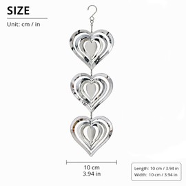 Stainless Steel Wind Spinner, 3D Silver Heart Hanging Garden Ornament for Indoor Outdoor Decor, Metal Kinetic Wind Chimes to Scare Birds, Reflective Yard Decoration for Porch Balcony Trees