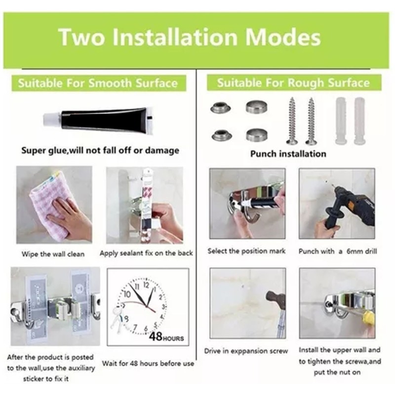 Punch Free Wall Mount Mop Broom Holder 4 Clips 5