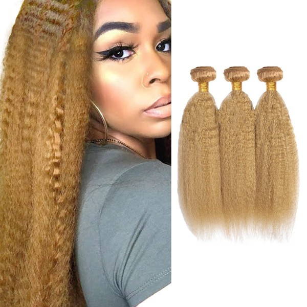 #27 Honey Blonde Bundles Human Hair Yaki Straight Bundles 24