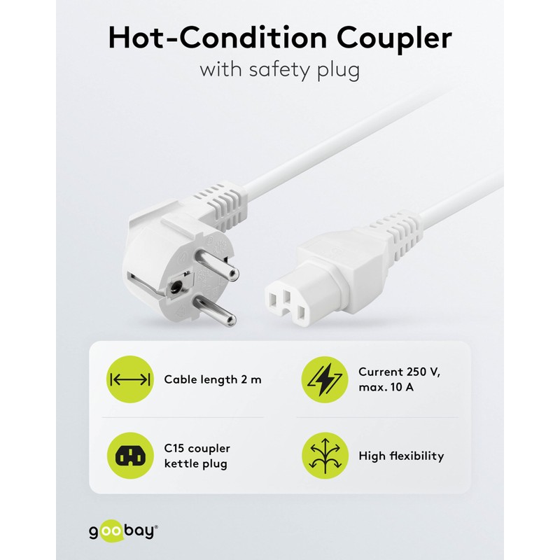 Goobay 30370 Warming Device Cable with C15 Socket Power Cable