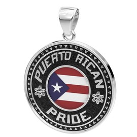US Jewels Men's 925 Sterling Silver Puerto Rican Pride Medal Pendant with Flag, 33mm