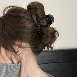 Briskyjp Hair Clip, Small, 3.1 inches (8 cm), Firmly Curled, Hair Accessory, Bath, Ribbon Tie, Simple, Office, Women's, Banana Clip, For Adults, Korean Style, Cute, Hair Ornament, PC Resin,