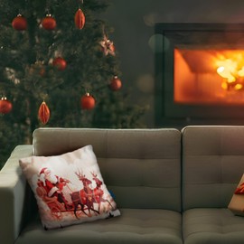 Komonee Christmas Cushion Covers Festive Xmas Designs Pillow Case Sofa Bedroom Santa Snowman Reindeer Indoor Home Decoration (COVER A)