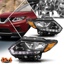 PM PERFORMOTOR LED DRL Bar Headlight Assembly Compatible with Rogue 14-16 | Headlamps with Black Housing Amber Corner