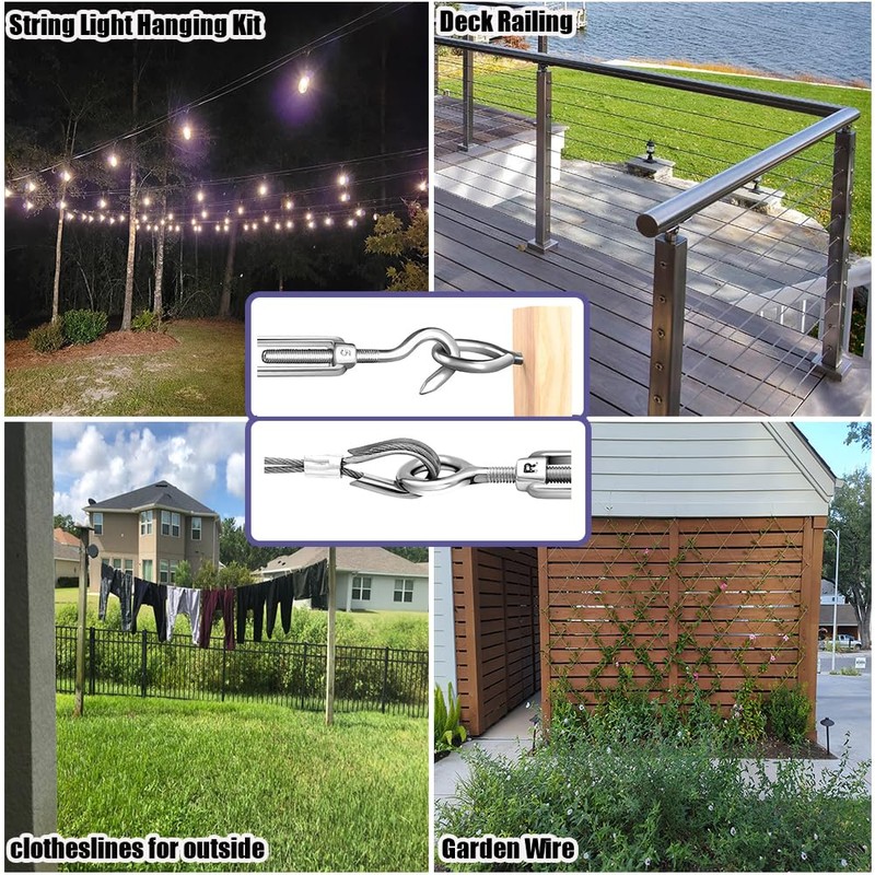 GZFTMKOBNS Wire Rope,1/8"Steel Cable,100FT Stainless Steel Cable,M5 Turnbuckle for Cable