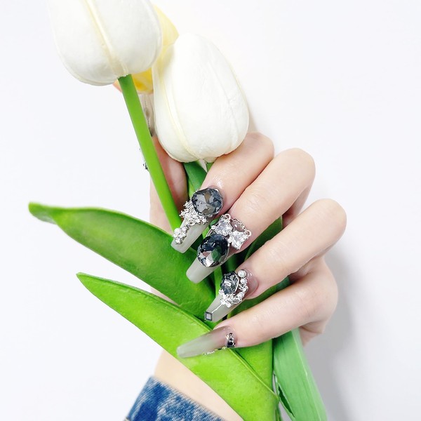 i-Laesh Press on Nails - Coffin Nails Handmade Hand-Painted -