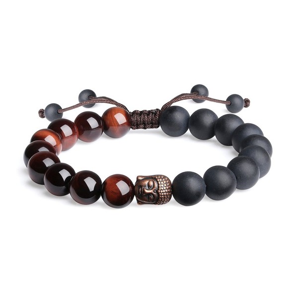COAI Natural Red Tiger Eye and Matte Onyx Buddhist Prayer