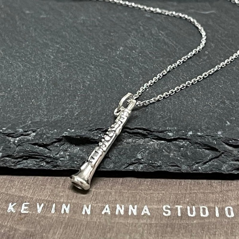 Sterling Silver 3D Oboe Charm Necklace, 18"