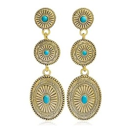 Boho Western Earrings Vintage Turquoise Concho Statement Earrings Country Outfit Accessories Jewelry-Gold