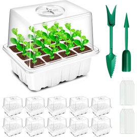 Ukipos Set de 10 Bandejas de Germinación de Semillas, Macetas para Sembrar, Bandejas de 120 Celdas con Cúpula de Humedad y Tapa, Bandejas de Cultivo Ideal para Invernadero y Jardinería (Blanco)