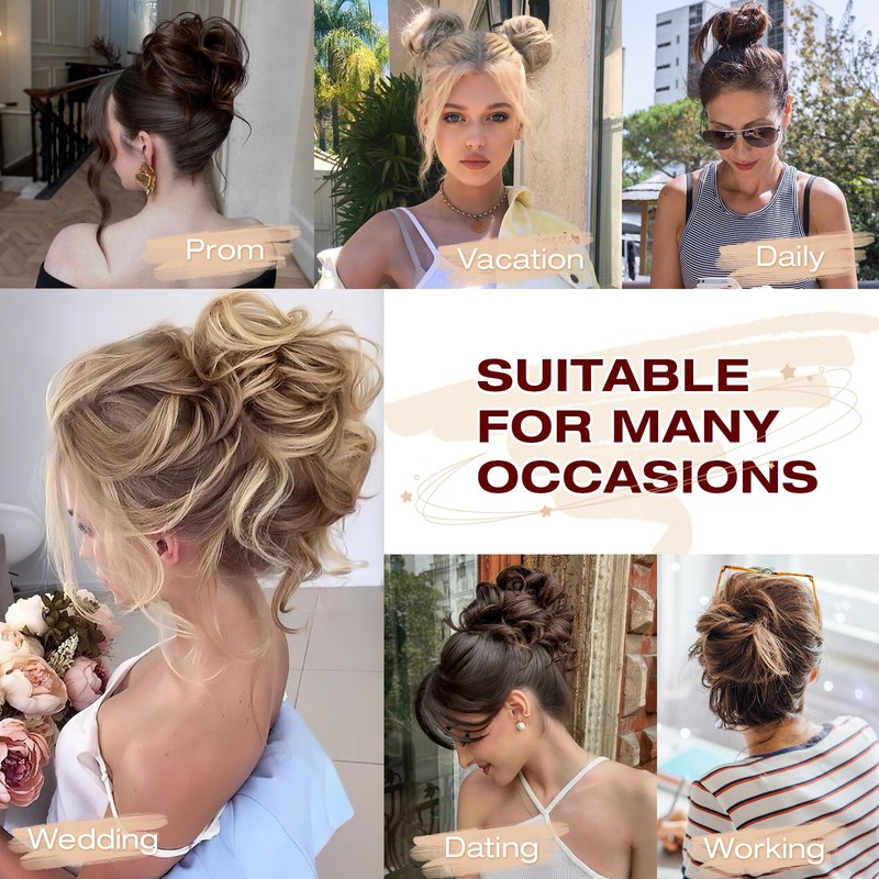 Qunlinta 2 PCS Large Messy Bun Hair Piece, Thick Wavy