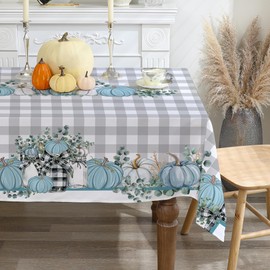 cusugbaso Fall Tablecloth 60x104 Inches Rectangle - Fall Decorations for Home - Blue Pumpkins Eucalyptus Table Cloth Pumpkins Fall Decor for Home, Table, Party, Kitchen