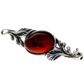 Oval Genuine Cherry Baltic Amber & Sterling Silver Classic Brooch - 4022CH