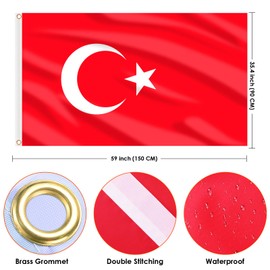 AhfuLife Turkey Flag 90 x 150 cm, Pack of 2 Turkish Flag with Brass Eyelets, Turkish National Flag for Euro Football European Championship Eurovision Olympic National Day 2025 Bar Party Decoration