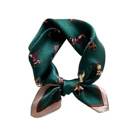 JERLA 100% Mulberry Silk Neck Scarf 21"x21" Small Square Scarfs for Women Gift Packed (Horse green)