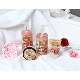 Gifts for Mom - Spa Basket For Women Set of 3 Rose, Vanilla, Citrus Scented Bath Essentials Shower Gel, Bubble Bath, Body Butter & Lotion, Soft Puff - Mother's Day Gifts Basket by Draizee