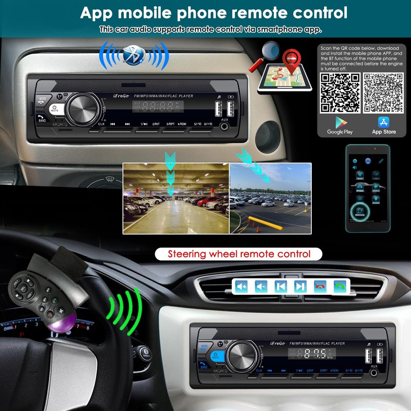 iFreGo Car Radio Bluetooth, Single DIN Car Stereo,FM Radio,Car Audio