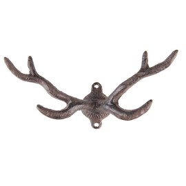 MAISONICA 17cm Cast Iron Brown Wall Robe Coat Hook Hanger - Antler Stag Design