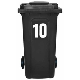 Pack of 4 White Wheelie White Bin Number 10 Stickers (17 cm) Waterproof Bin Stickers Packwith® #PBN10-10