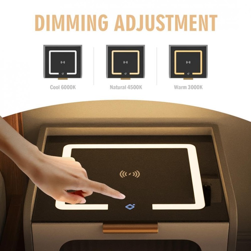 Smart Nightstand with Safe, Two-Drawer Multifunction LED Nightstand Modern End