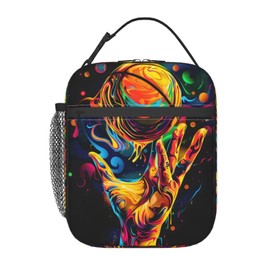 Plistiz Basketball Lunch Box for Women Men, Insulated Lunch Box, Reusable Lunch Bag for Office, Work, Picnic, Travel