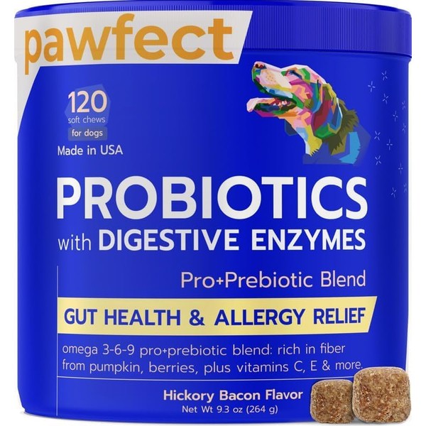 PAWFECTCHEW Probiotics for Dogs + Digestive Enzymes - Omega and