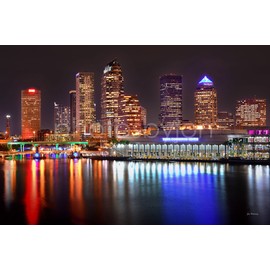 Tampa Skyline UNFRAMED PRINT Poster Photo Night 24 inches by 18 inches Color Downtown City Photographic Picture Standard Size