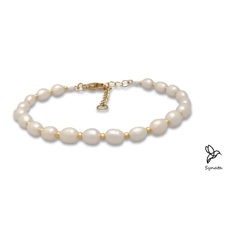 Synata Pulsera de Perlas Blancas Perlas Cultivadas Perlas de Río
