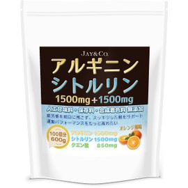 JAY&CO. アルギニン & シトルリン パウダー (1回当たり1500mg&1500mg配合) 人工甘味料・保存料無添加 (オレンジ, 100回分)