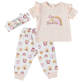 Chick Pea Baby Girl Clothes Layette Set Footless Sleep and Play 3 Pack Rainbow Ruffle Peach 18M
