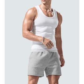 Lehmanlin - Pantalones cortos de entrenamiento para hombre, con bolsillos, 5 pulgadas, de algodón, Ma Gris, 2XL: waist 38"-45"