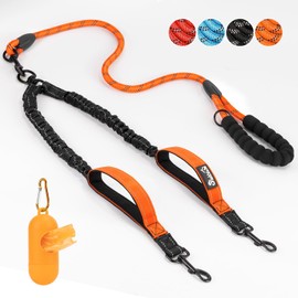 SlowTon Double Dog Leash No Tangle - 360° Swivel Heavy Duty Reflective Lead with Two Padded Handles Dual Dog Splitter, Comfortable Shock Absorbing Walking Training for 2 Small Medium Dogs (8-35 lbs)