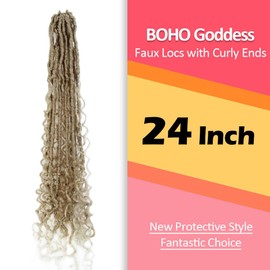 BOHO BABE Goddess Faux Locs with Curly Ends 24 Inch, Pre-looped, Boho Style, Soft Distressed Locs with Curls (6 Packs, 27/613)