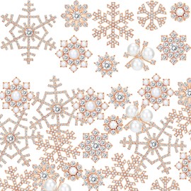 45 Pieces Pearl Rhinestone Buttons Faux Pearl Embellishments Snowflake Brooch Alloy Floral Pendants for Jewelry Making Crafts Clothes Bags Shoes Supplies and Wedding Bouquet, 9 Styles (Rose Gold)