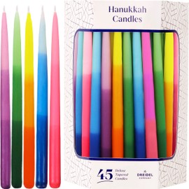 Dripless Deluxe Tapered Hanukkah Candles, Multicolored 3-Tone Pastel Decorations, Chanukkah Menorah Candles for All 8 Nights of Chanukah (Single)