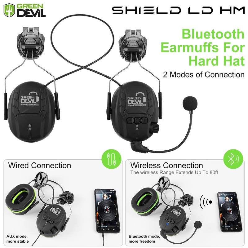 GREEN DEVIL Bluetooth Hearing Protection Ear Muffs For Safety Helmet