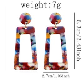 ANXIN Boho Exaggerated Creative Trapezoid Acrylic Earrings Retro Geometric Hollow Color Irregular Rectangle Earrings for Women (Color Trapezoid Earrings)