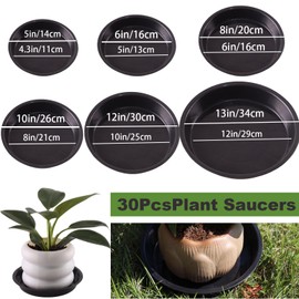 Tulpeed 30 Pack 6 Inches Plant SaucerPlant Trays for Pots Plastic Round Drip Trays Flower Pot Saucers Black Planter Water Tray Plant Drainage Tray, 6in Black