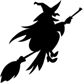 Wall Decal Witch Flying Silhouette Broom Wicked Bat Pumkin Malignant Supernatural Powers Sticker for Home Living Room Bedroom Removeable Cute Wall Decoration - Size: 16 in x 16 in
