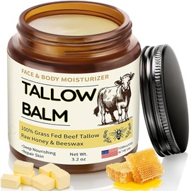 Veakoo Sebo de res para la piel, Bálsamo de miel y sebo orgánico batido, Crema hidratante facial de sebo de res alimentado con pasto, Mantequilla corporal de sebo natural para el cuidado de la piel